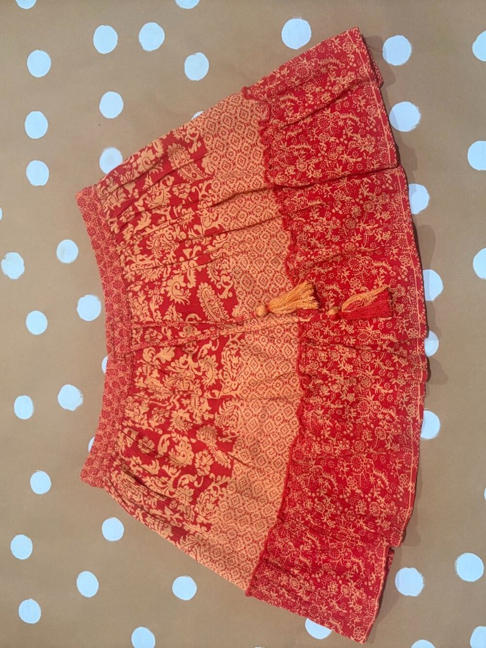 Anthropologie Raga Hard Lovin Red and Orange Print Mini Skirt Size Small